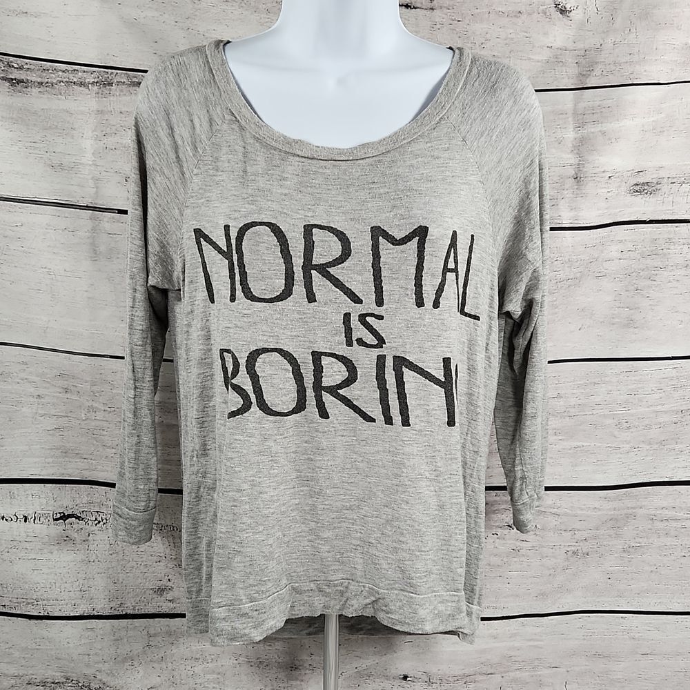 💜Ocasion Gray "Normal is Boring" 3/4 Sleeve Top Large - Picture 3 of 10